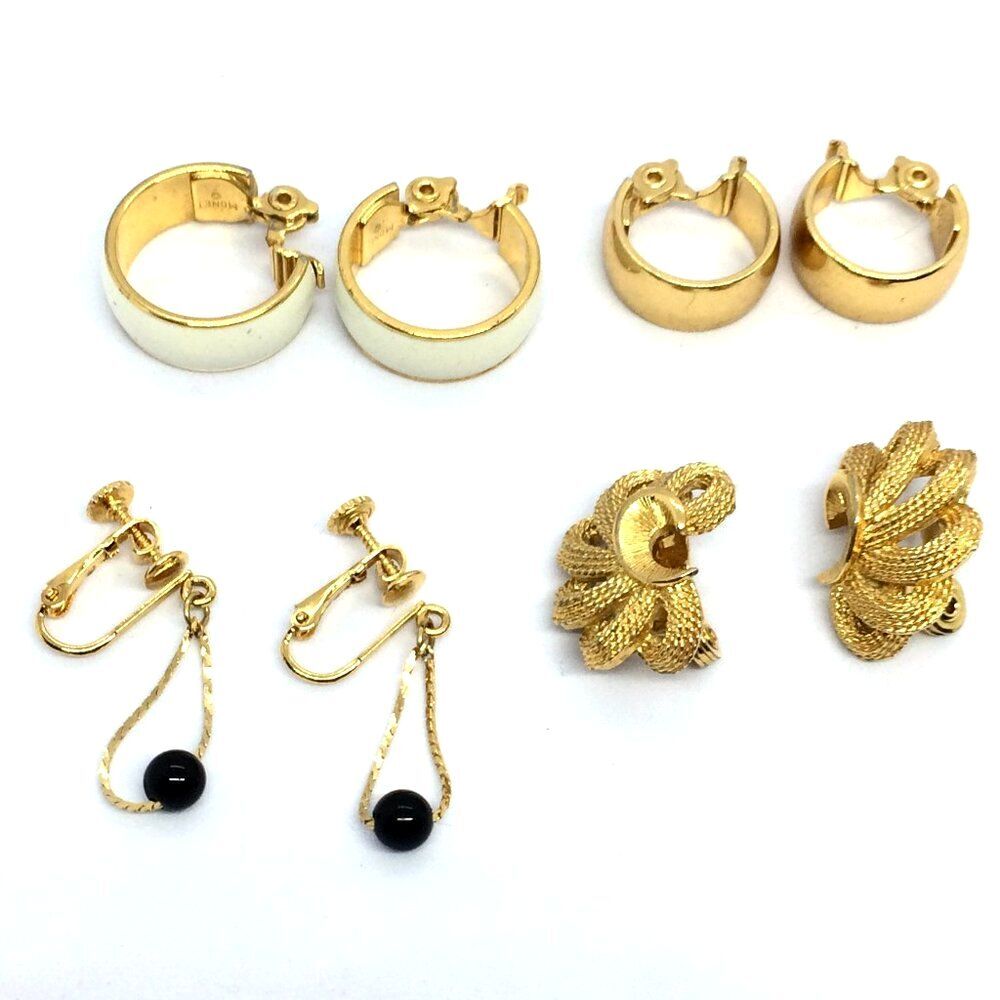 VINTAGE MONET EARRINGS Napier Clip On Screwback Gold Tone Enamel Lot 4 Pairs